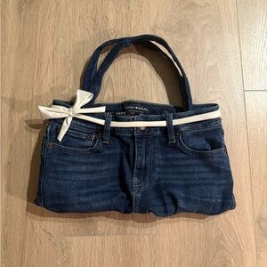 Lucky Brand Dark Denim Handmade Tote Bag with Cream Bow Accent